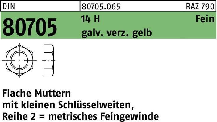 Mutter DIN 80705 flach M 26 x 1,5 14 H galvanisch verzinkt gelb (M26)