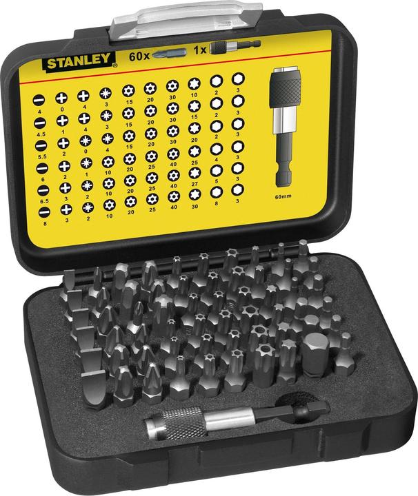 Stanley Assortimento di bit, 1/4", 61 pezzi, con porta bit magnetico (3/8", 5/16", 3/4", 1/4", 1/2", TORX)