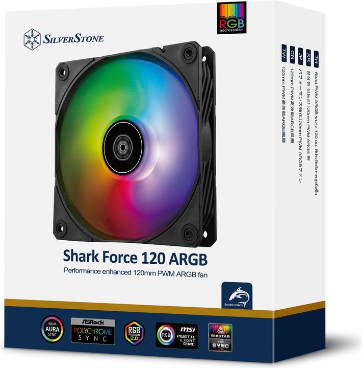 Image du produit Silverstone SST-SF120B-ARGB - Ventilateur PWM ARGB de 120 mm à rendement amélioré Shark Force (120 mm, 1 x)
