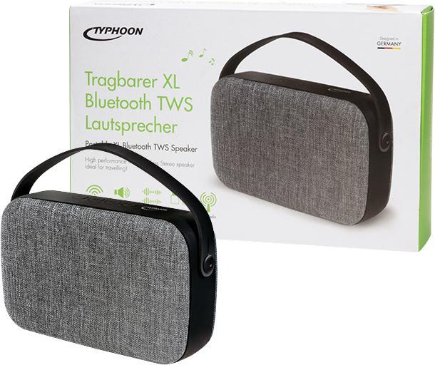 Produktbild LogiLink Typhoon Speaker, portable, Xlarge, BT 4.2, fabric covering, blacksilver (4 h, Batteriebetrieb)