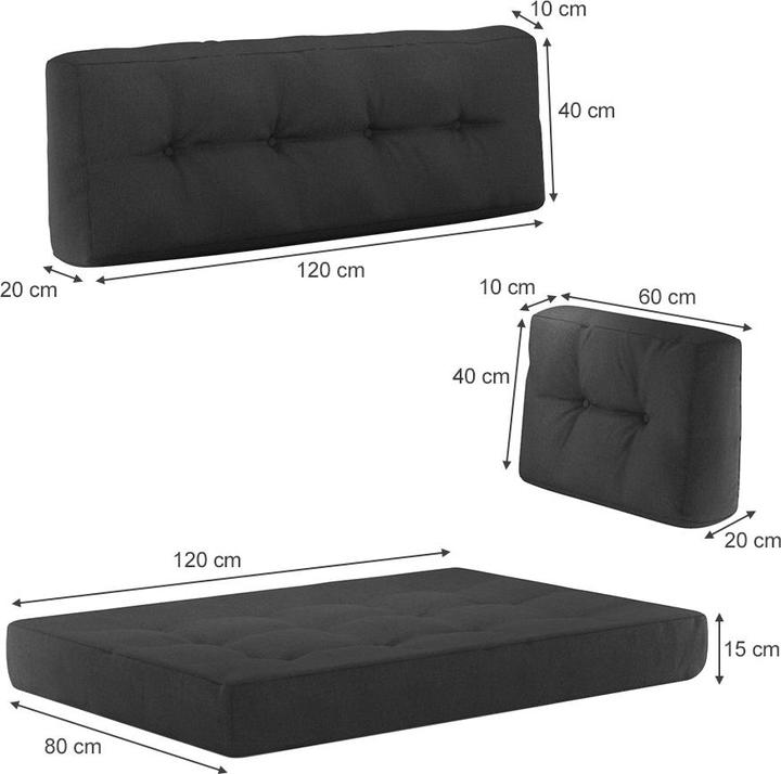 Immagine prodotto Vicco Palettenkissen Set (120 x 80 x 15 cm, 120 x 40 x 20 cm, 60 x 40 x 20 cm)