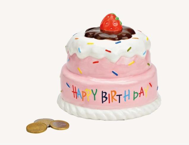 Actual product image G. Wurm Cake money box, Happy Birthday ceramic pink/pink (W/H/D) 12x12x12cm (12 x 12 x 12 cm)