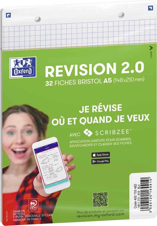 Produktbild Oxford Fiches bristol REVISION 2.0, A5, blanc (A5, 250 g/m²)