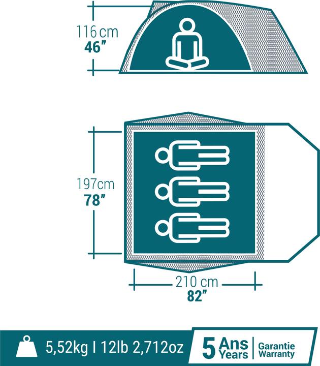 Image du produit Quechua MH100 (Tente igloo, 5.41 kg, 3 personnes)