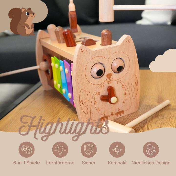 Immagine prodotto Hermex Giocattolo di attività in legno 6in1 per bambini Giocattolo educativo Giocattolo di abilità motoria
