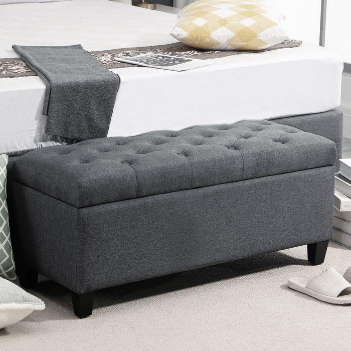 Produktbild Swisshandel24 Sitzbank Polsterbank mit Stauraum Truhenbank Flur Schlafzimmer Wohnzimmer leinenartiges Polyester Gu (100 cm)