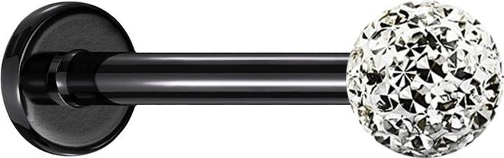 Actual product image Star Piercing Micro labret black with crystal ball silver epoxy protective layer (Titanium G23, without brass)