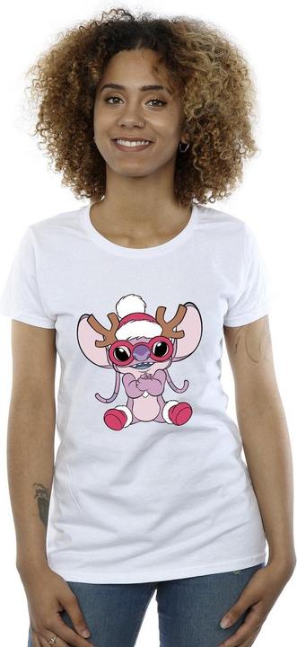 Actual product image Disney Womens/Ladies Lilo & Stitch Angel Reindeer Cotton T-Shirt (XL)
