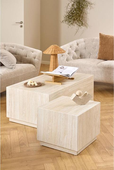 Actual product image AC Design Dice Couchtisch Travertin-Rohpapier (100 x 60 x 42 cm)