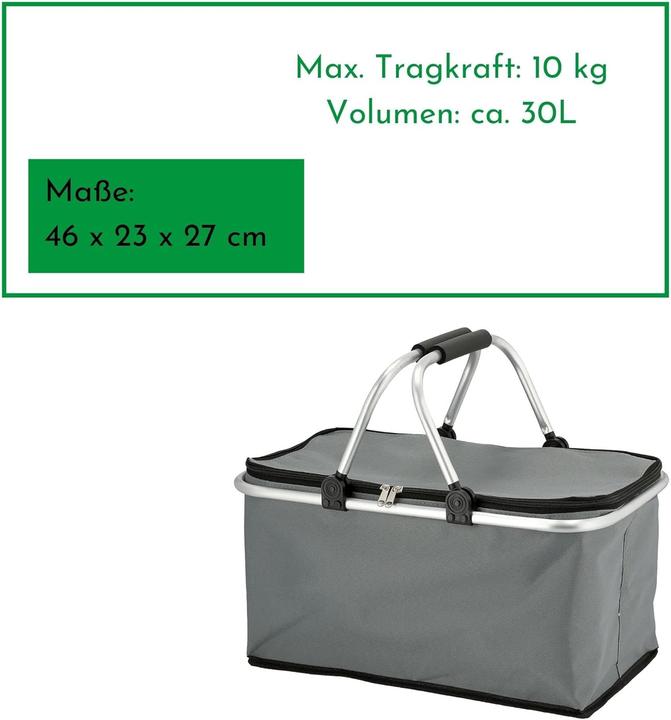 Actual product image Novaliv 12x Einkaufskorb faltbar mit Kühlfunktion 30 Liter GRAU Isolierkorb mit gepolsterten Tragegr