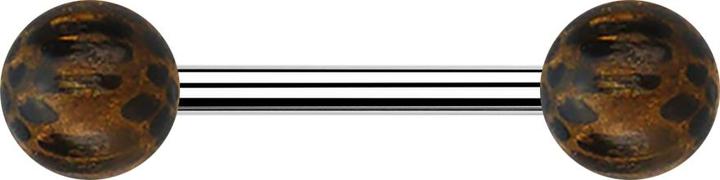 Actual product image Star Piercing Barbell silver with two palm wood balls (without brass, Surgical steel 316L)