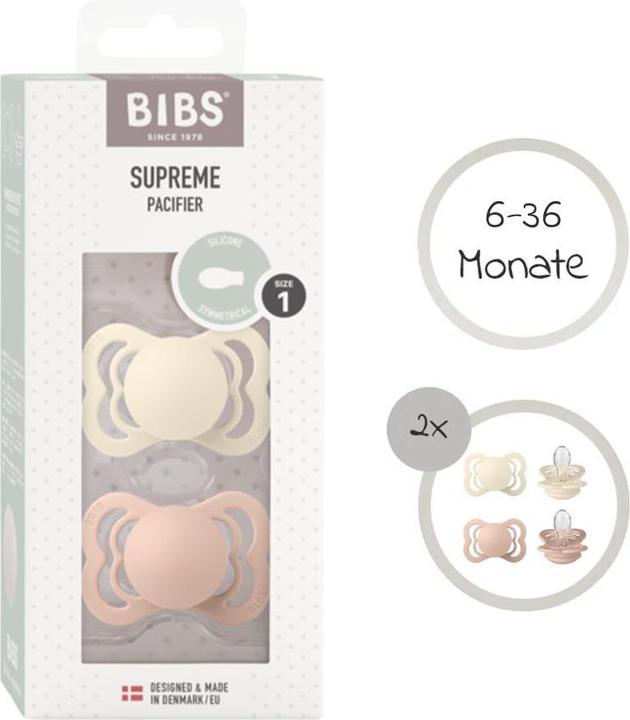 Produktbild Bibs Supreme Silikon Schnuller (2er Pack), Blush & Ivory (Grösse 2, 6-36M) (2 x, 6 - 12 Monate)