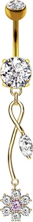 Produktbild Star Piercing Banane 14k vergoldet mit Anhänger Weinrebe und Kristallblume (MessingChirurgenstahl 316L, Chirurgenstahl 316Lohne Messing)