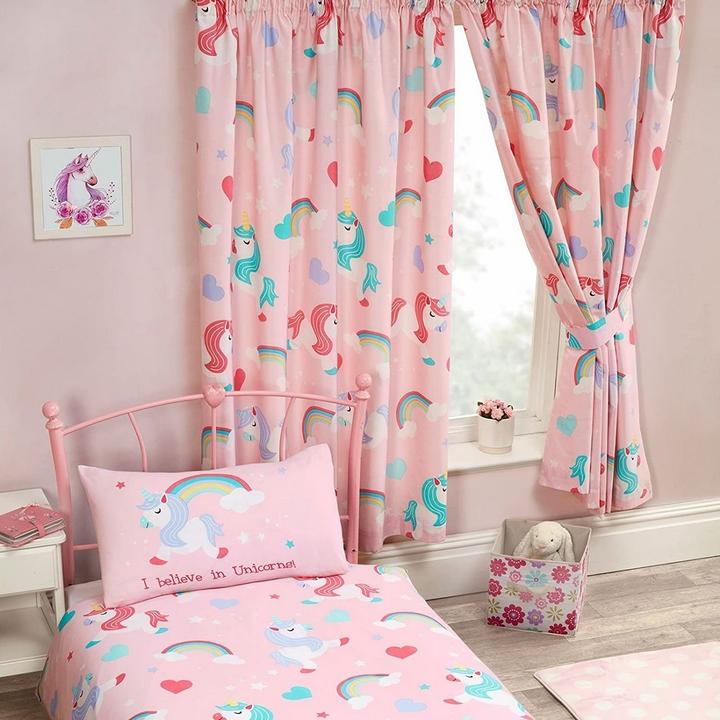 Actual product image Generic I Believe In Unicorns Lined Curtains (Pack of 2) (138 x 168 cm)