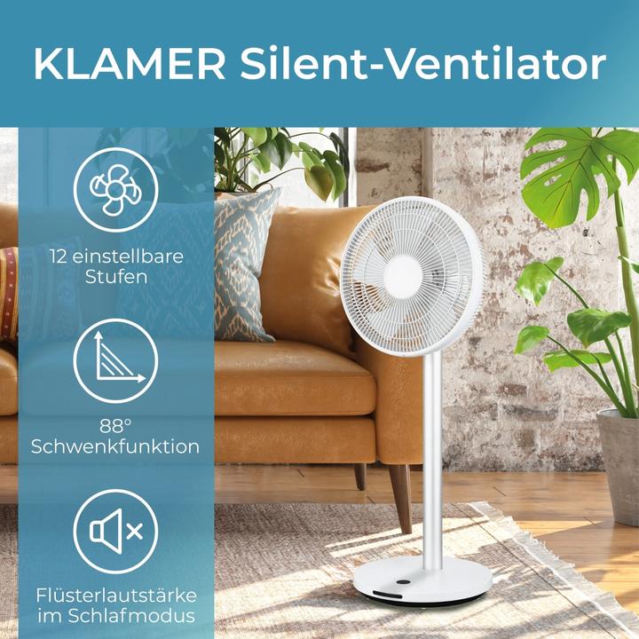 Produktbild KLAMER Silent Ventilator mit Fernbedienung, 12 Geschwindigkeitsstufen, autom. 90° Oszillation (57.90 dB)