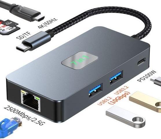 Immagine prodotto Lenovo Adapter HUB USB C (7 in 1) HDMI USB SD/TF RJ45 (2500 Mbps) PD (USB-C, 7 Porti)