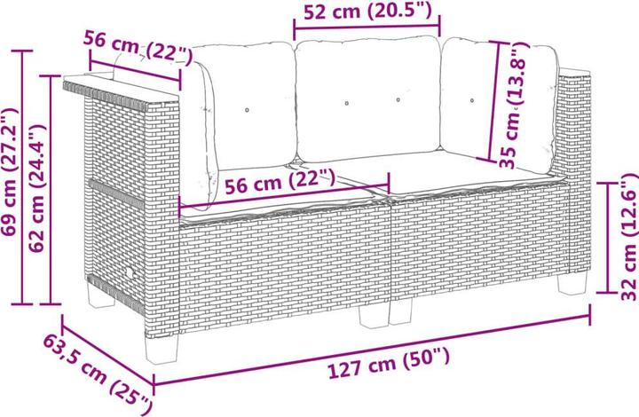 Produktbild VidaXL Garten Ecksofa Kissen Mittelsofa Gartensofa 2 Stk. Beige Poly Rattan