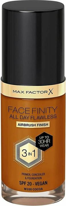 Max Factor Facefinity 3-in-1 All Day Flawless Foundation SPF 20 100 Cocoa 30ml (W100 Cocoa)