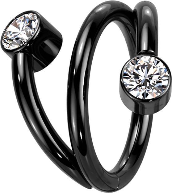 Star Piercing Micro Segmentring klappbar schwarz Spirale zwei Kristalle silber (ohne Messing, Titan G23)