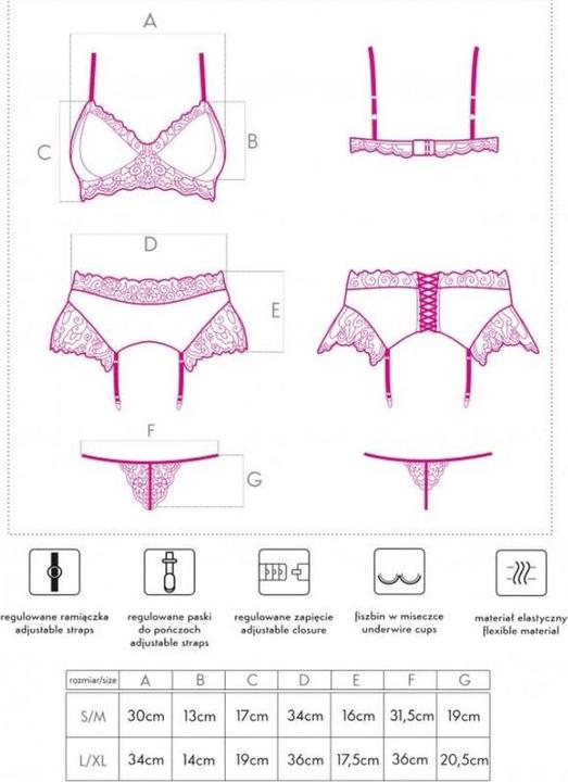 Valeurs nutritives et ingrédients LivCo Corsetti Fashion NAHIR LC 20214 SOUTIEN-GORGE + CULOTTE + PORTE-JARRETELLES S/M (S)