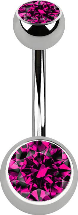 Star Piercing Banane silber mit zwei Kugeln silber Kristall fuchsia (ohne Messing, Titan G23)