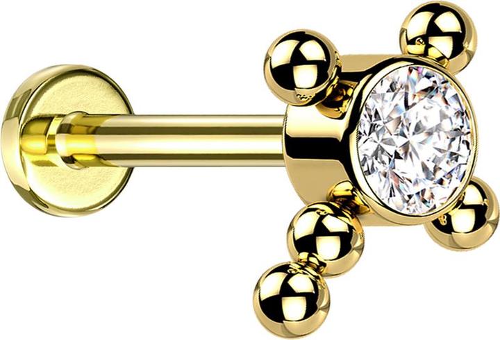 Actual product image Star Piercing Micro Labret internal thread gold plated cross balls crystal silver (without brass, Titanium G23)