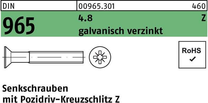 Produktbild Senkschraube DIN 965 Kreuzschlitz-PZ M 5 x 35 -Z 4.8 galvanisch verzinkt (500 Schrauben pro Stück)