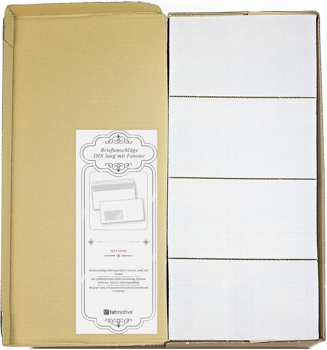 Image du produit Tatmotive Briefumschläge DIN lang mit Fenster (1000 Stück) (DIN long (11 x 22 cm), 1000 x)