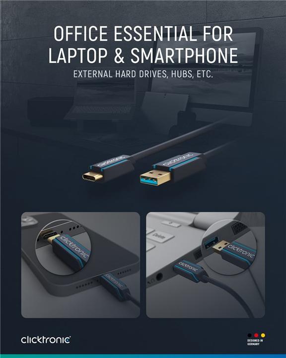 Image du produit clicktronic Câble adaptateur USB-C - USB-A, haute vitesse (2 m, USB 3.0)