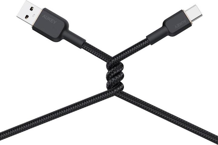 Actual product image Aukey CB-NAC1 USB-C Type-C Power Delivery PD 60W 3A 1m Nylon Black (1 m, USB 3.0)