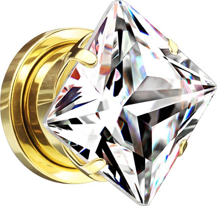 Image du produit Star Piercing Flesh Plug doré avec cristal carré multicolore (Acier chirurgical 316L)