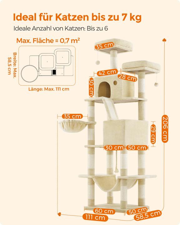 Productafbeelding Feandrea Grote Mia krabpaal (206 cm, Beige)