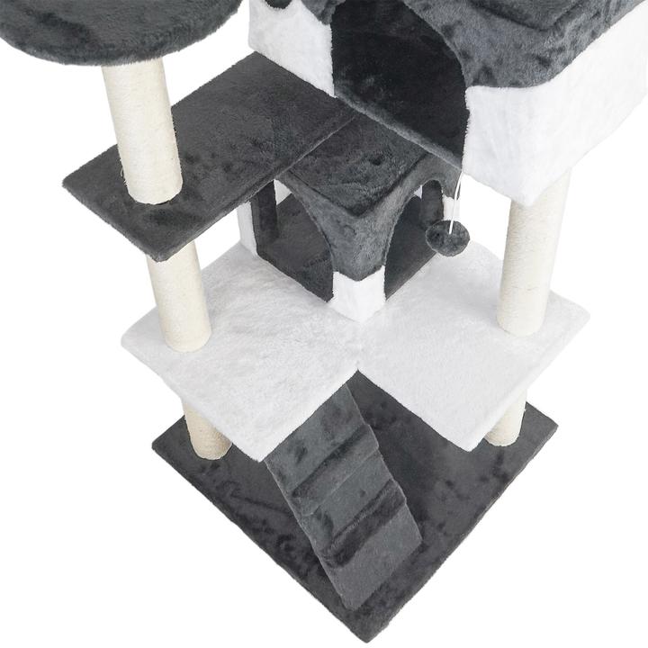 Actual product image Wiltec Cat Tree Grey-white 130cm Scratching Post Climbing Tree Cats Play (130 cm, Grey/white)