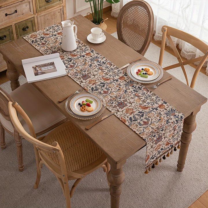 Alopini Bandiera da tavolo con fiocco in jacquard con motivo floreale ed erba, stile pastorale e retro
