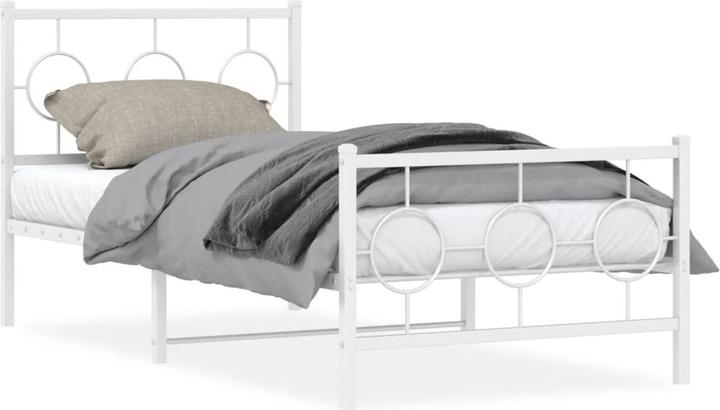 Produktbild VidaXL Bettgestell Kopfteil Fussteil Metallbett Bett Einzelbett Weiss 90x200cm (90 x 200 cm)