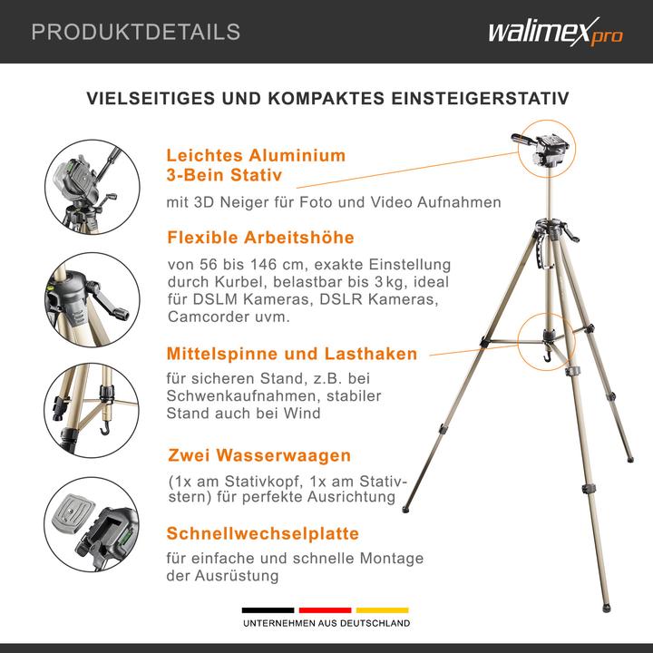 Actual product image Walimex WT-3530 Basic Tripod with 3D Panhead (Metal)