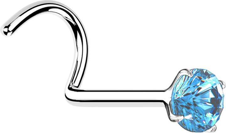 Produktbild Hollywood Body Jewelry Nasenstecker gebogen silber runder Kristall aqua gefasst (ohne Messing, 925 Sterlingsilber)