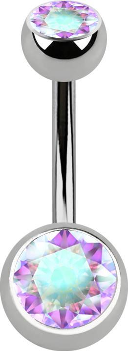 Produktbild Star Piercing Banane silber mit zwei Kugeln silber mit Kristall multicolor (ohne Messing, Titan G23)