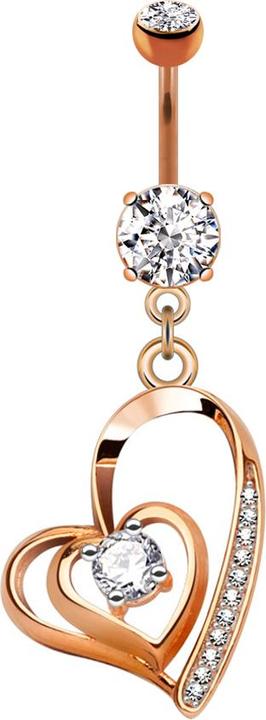 Produktbild Star Piercing Banane rosegold mit Anhänger Herz verdreht Kristall silber (Messing, Chirurgenstahl 316L)