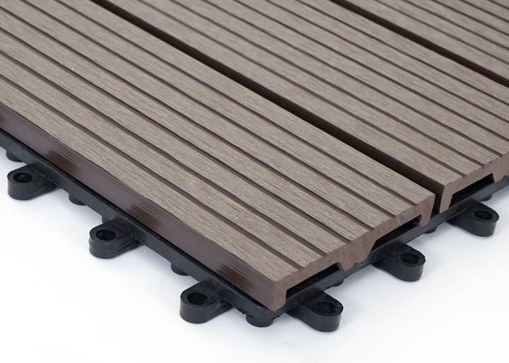 Immagine prodotto Swisshandel24 Piastrella WPC per pavimenti Rodano, aspetto legno balcone/terrazzo, 11x ogni 30x30cm = 1mq base (11 x, 30 x 30 cm)