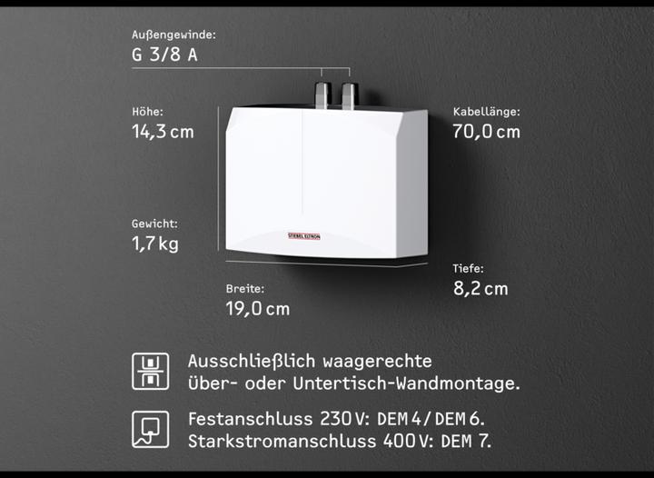 Immagine prodotto Stiebel Eltron DEM 4 Mini scaldacqua elettronico istantaneo solo per lavamani, 4,4 kW, senza spina, VDE