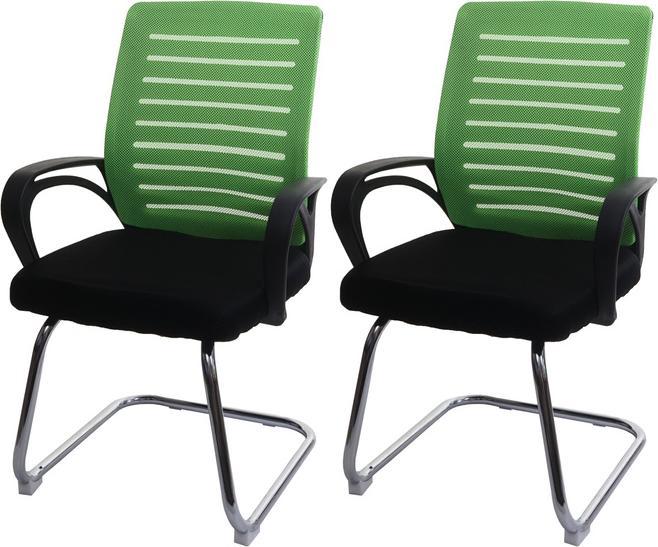 Produktbild Mendler 2er-Set Konferenzstuhl HWC-K51, Besucherstuhl Freischwinger, 150kg belastbar Stoff/Textil - grün