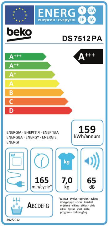 Energie-Label Beko DS7512PA (7 kg, Rechts)