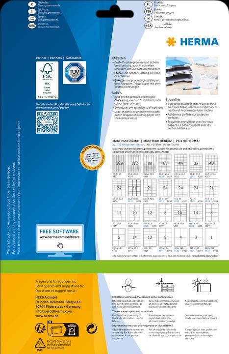 Produktbild HERMA Adressetiketten A4