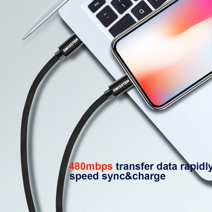 Produktbild Swissten Datenkabel Textil USB-C / Lightning MFi 1.2 M (1.20 m, USB 3.2 Gen 1)