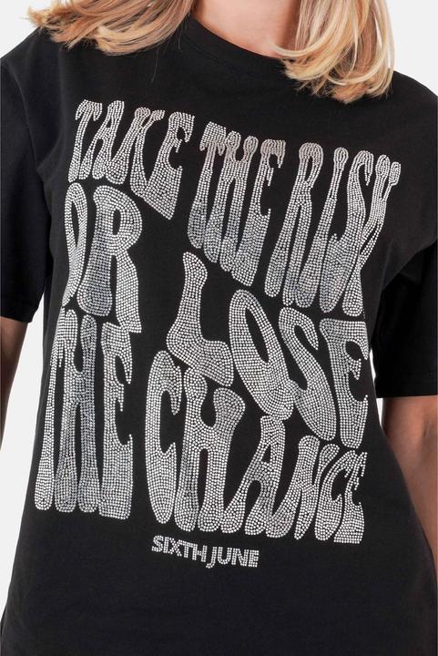 Actual product image Sixth June Women's rhinestone text t-shirt (S)