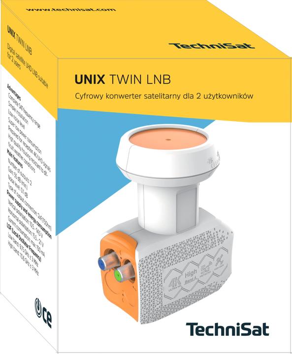Produktbild TechniSat UNIX Twin LNB Low Noise Block downconverter (LNB) Orange, White (Twin LNB, 40mm)