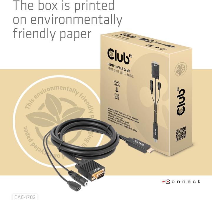 Actual product image Club 3D Club3D Cable HDMI+Micro USB Jack > VGA+ St/Bu (2 m, HDMI)