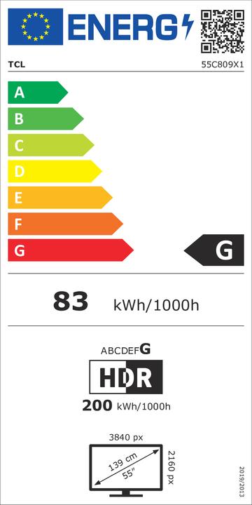Energy Label TCL 55C809 (55", QLED, 4K, 2023)