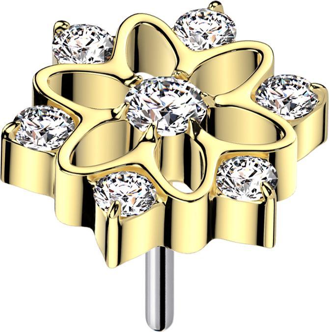Immagine prodotto Star Piercing Threadless hohle Blume vergoldet Kristalle silber (senza ottone, Titanio G23)
